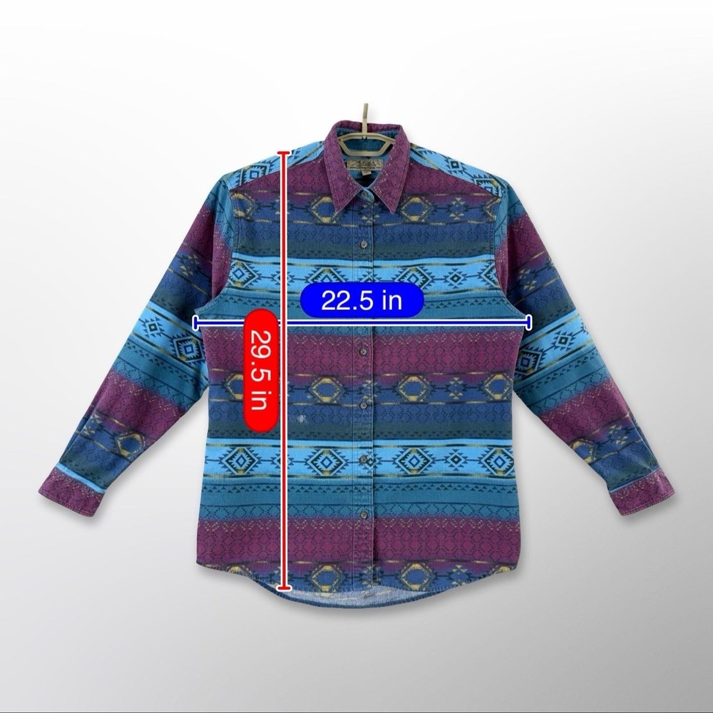 Cabela's Womens L Southwestern Geometric Flannel Shirt Blue Cotton Button Up - Picture 7 of 7